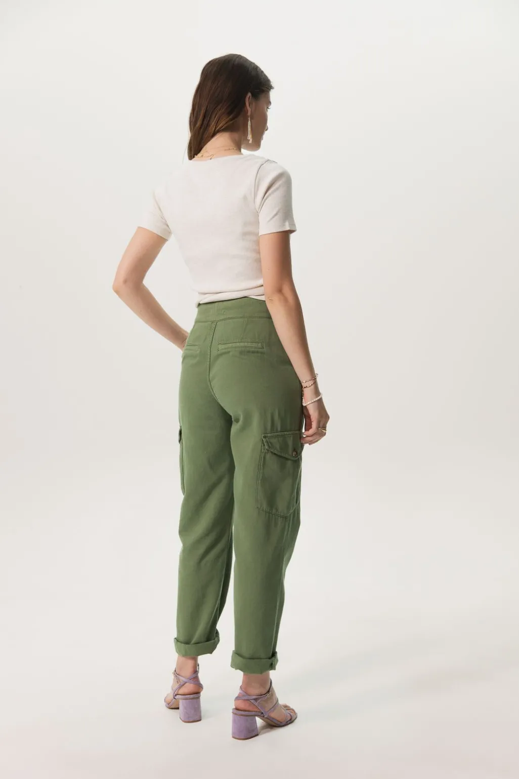 Beige basic stretch rib t-shirt