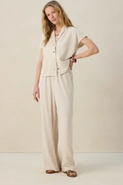 Beige blouse met korte mouwen