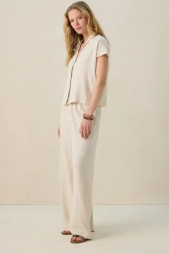 Beige blouse met korte mouwen