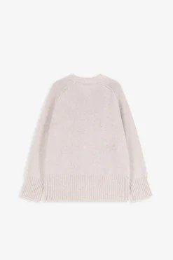 Beige gebreide trui met v-hals