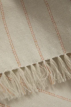 Beige gestreepte handdoek en theedoek terry