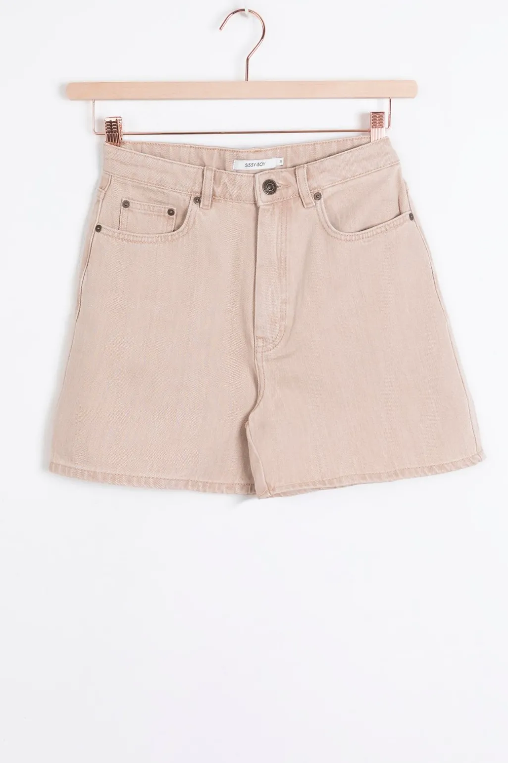Beige high waist denim shorts