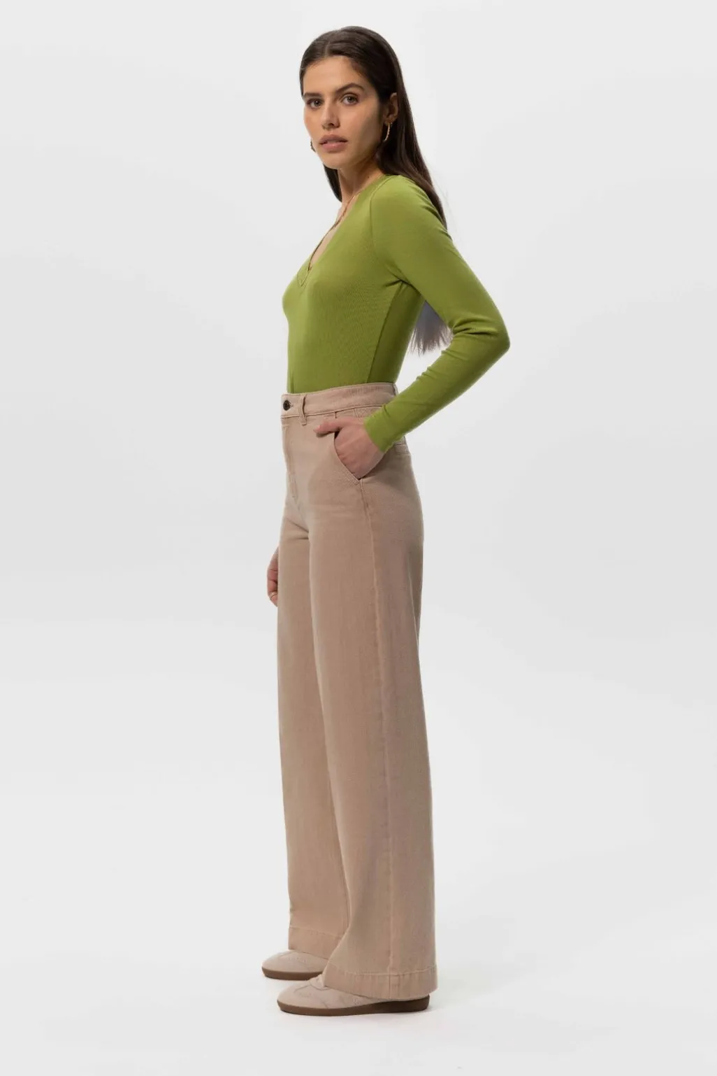 Beige high waist wide leg jeans