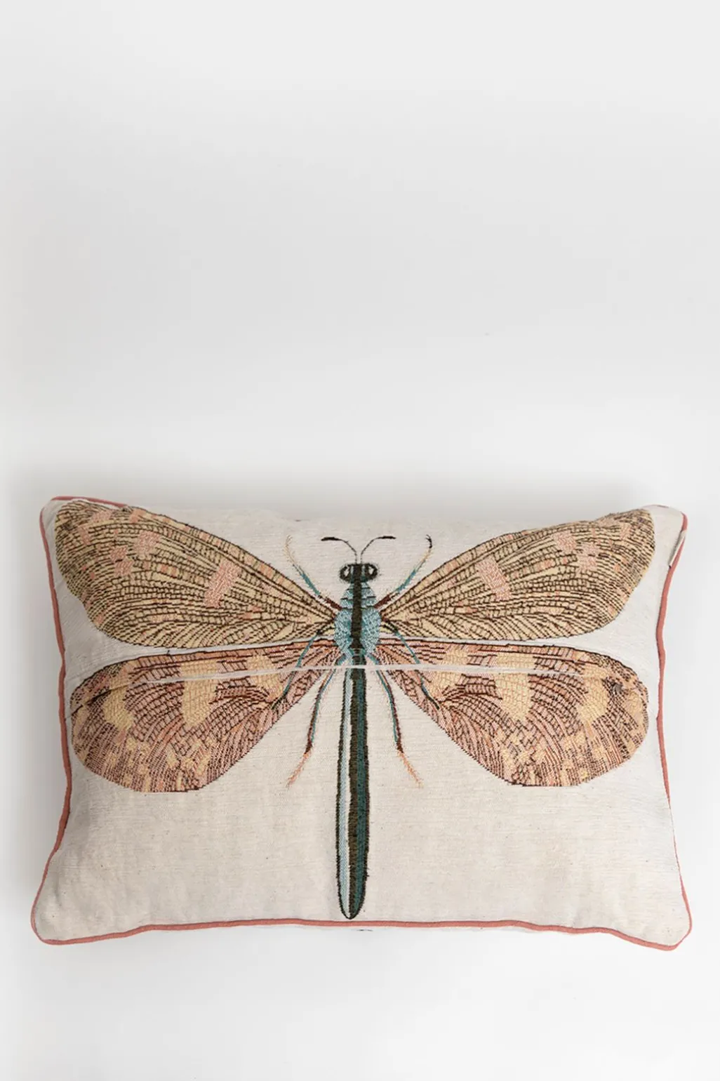 Beige jacquard kussen dragonfly