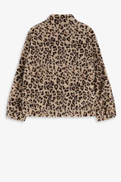 Beige korte teddy jas met leopardprint