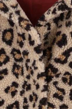 Beige korte teddy jas met leopardprint