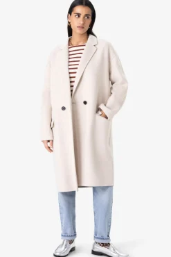 Beige lange wollen jas