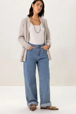 Beige melange openvallend vest