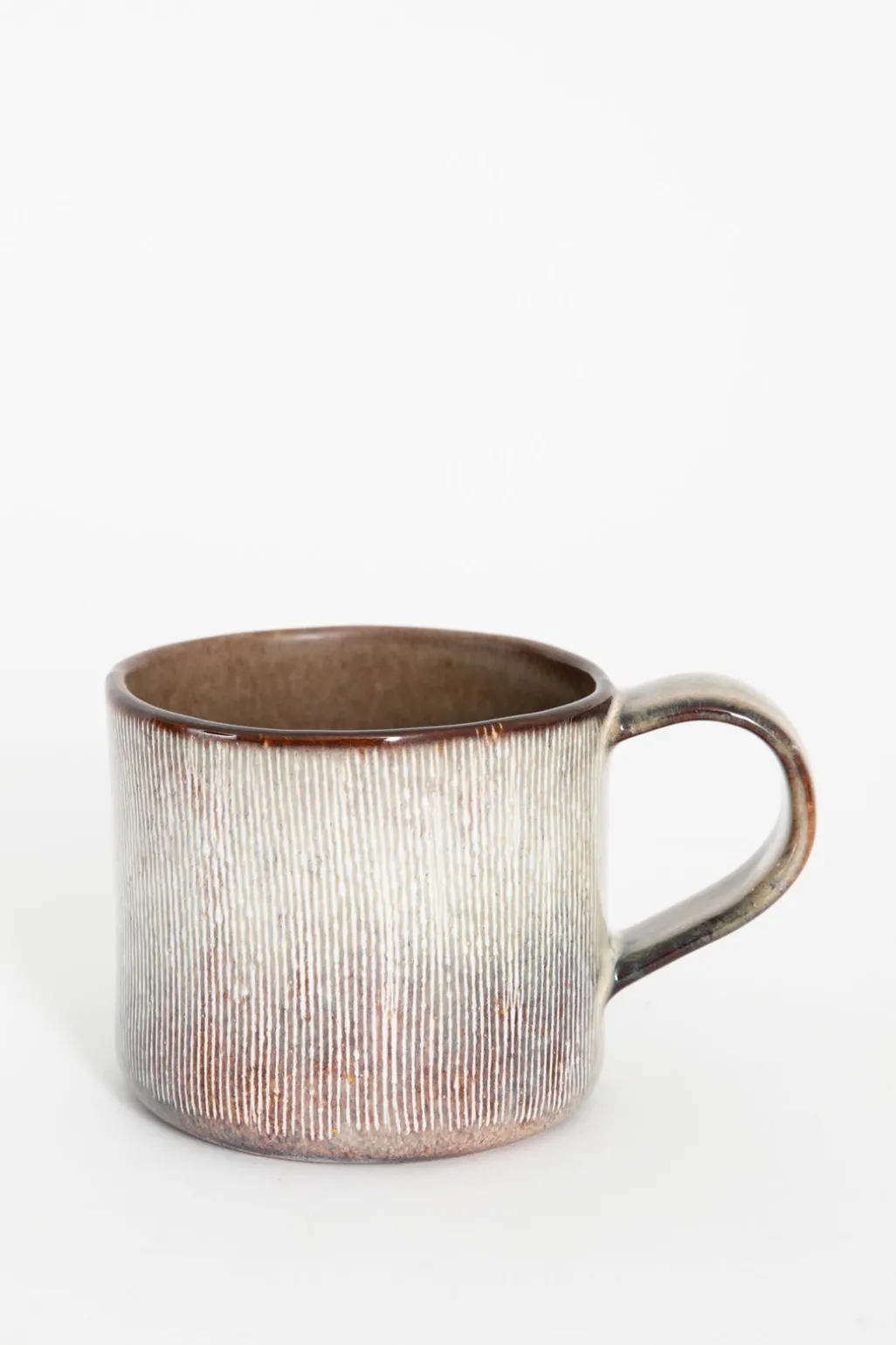 Beige met blauwe keramieken mok met oor