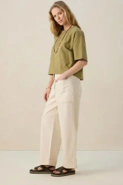 Beige mid waist workwear broek
