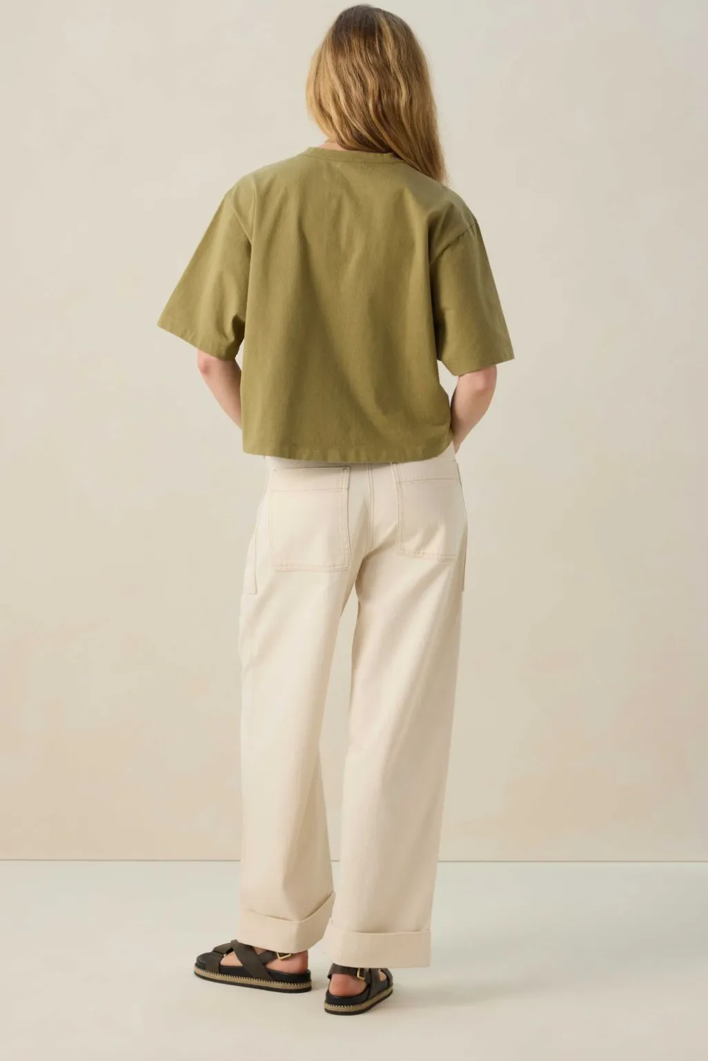 Beige mid waist workwear broek