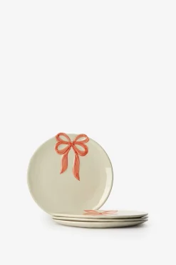Beige ontbijtbord met roze strik