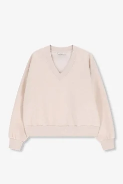 Beige oversized sweater met v-hals