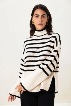 Beige oversized trui met strepen