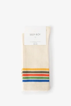 Beige sokken met regenboog strepen