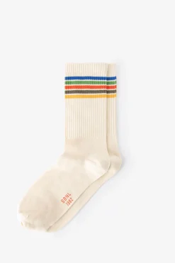 Beige sokken met regenboog strepen
