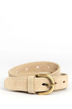 Beige suède riem met goudkleurige gesp