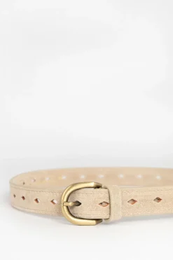 Beige suède riem met goudkleurige gesp