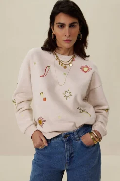 Beige sweater met embroidery