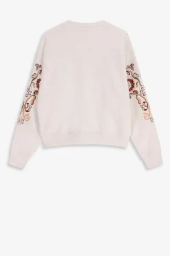 Beige sweater met geborduurde mouw