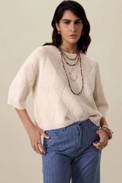Betim gestreepte high waist wide leg jeans