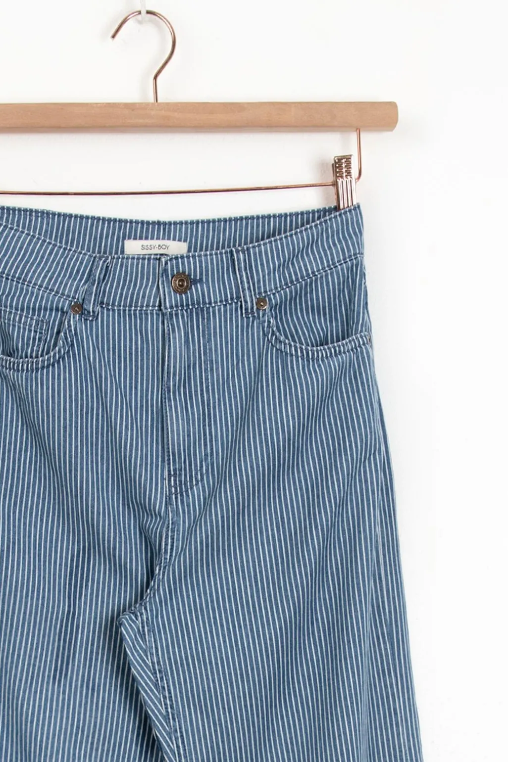 Betim gestreepte high waist wide leg jeans