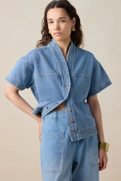 Blauw denim jack met korte mouwen