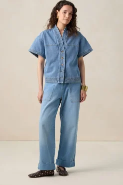 Blauw denim jack met korte mouwen