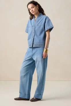 Blauw denim jack met korte mouwen