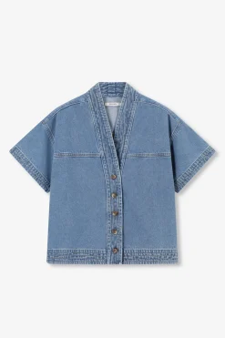 Blauw denim jack met korte mouwen