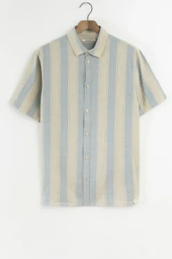 Blauw gestreept overhemd met korte mouwen