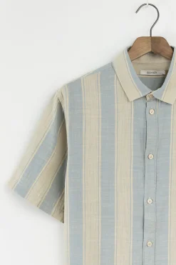 Blauw gestreept overhemd met korte mouwen