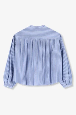 Blauw gestreepte blouse met ruffles