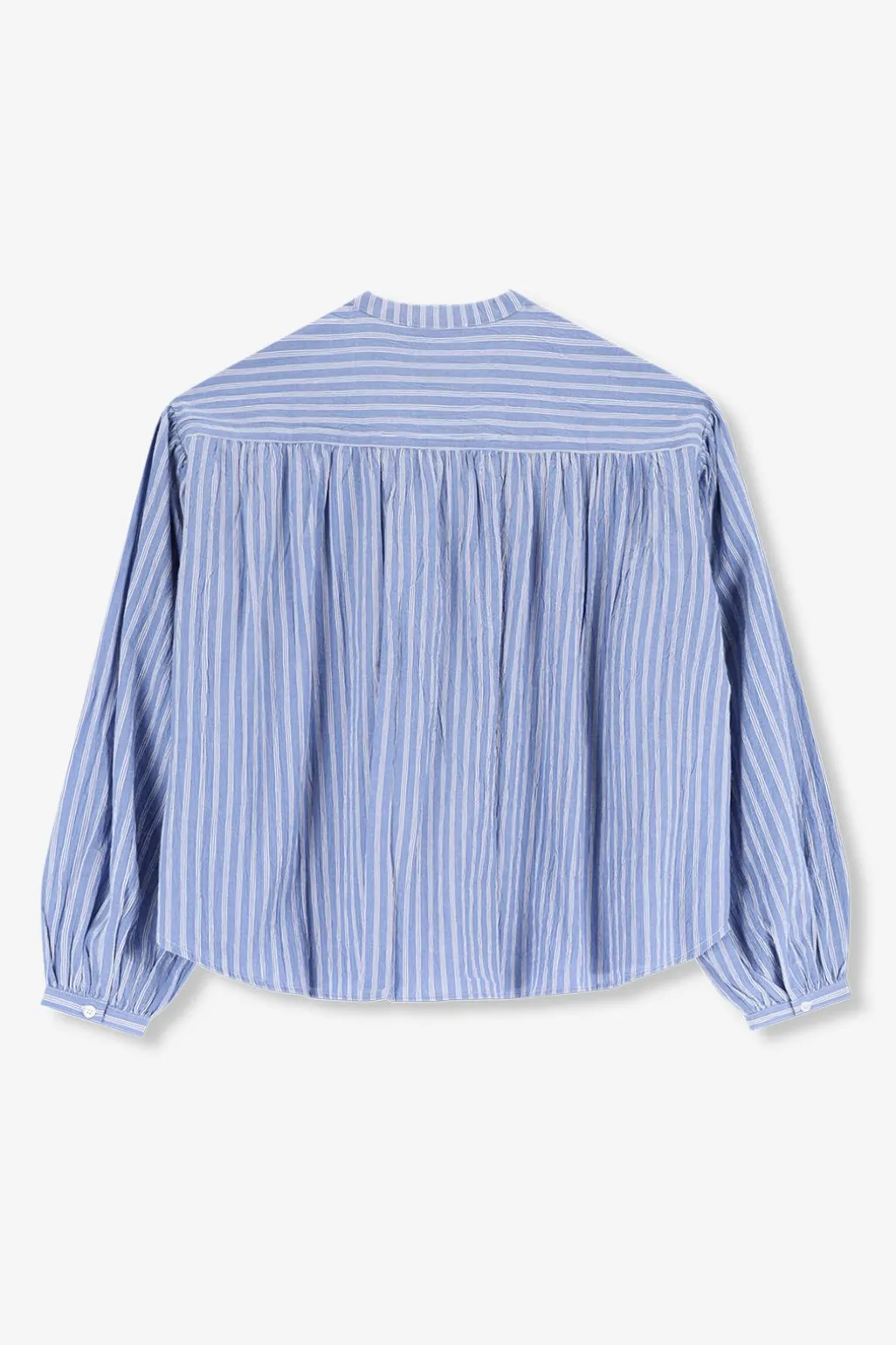 Blauw gestreepte blouse met ruffles