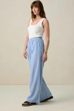 Blauw gestreepte high waist wide leg broek