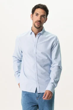 Blauw katoenen Oxford overhemd