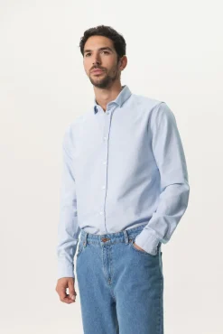 Blauw katoenen Oxford overhemd