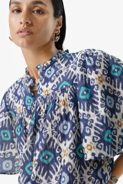 Blauwe A-lijn blouse met print