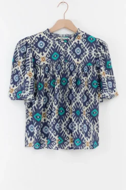 Blauwe A-lijn blouse met print