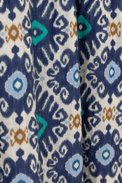 Blauwe A-lijn midi jurk met print