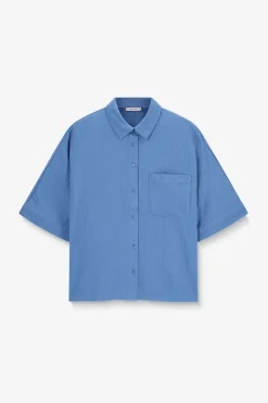 Blauwe blouse met borstzak