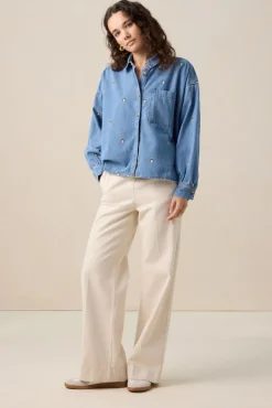 Blauwe denim blouse met embroidery