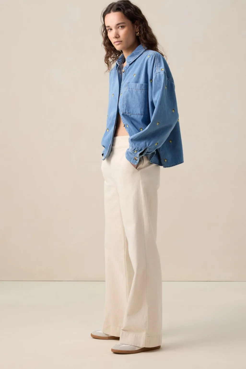 Blauwe denim blouse met embroidery