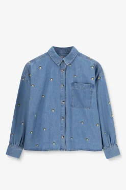 Blauwe denim blouse met embroidery