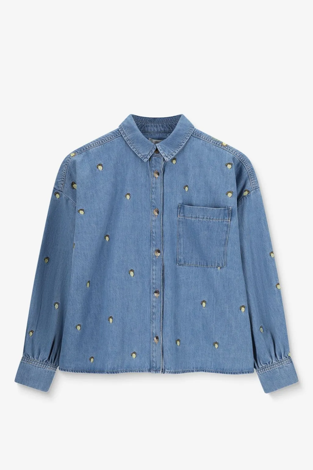 Blauwe denim blouse met embroidery