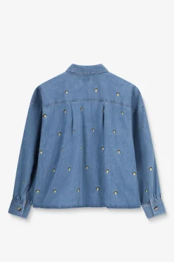 Blauwe denim blouse met embroidery