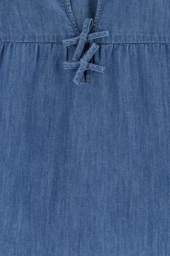 Blauwe denim blouse met strikjes