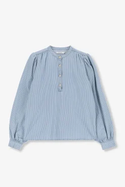 Blauwe denim blouse met strepen