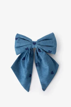 Blauwe denim haarklem met strik