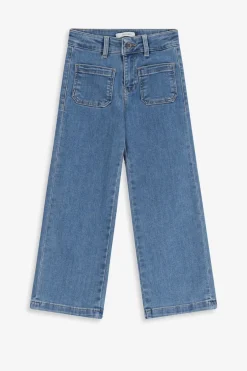 Blauwe denim jeans met opgestikte zakken